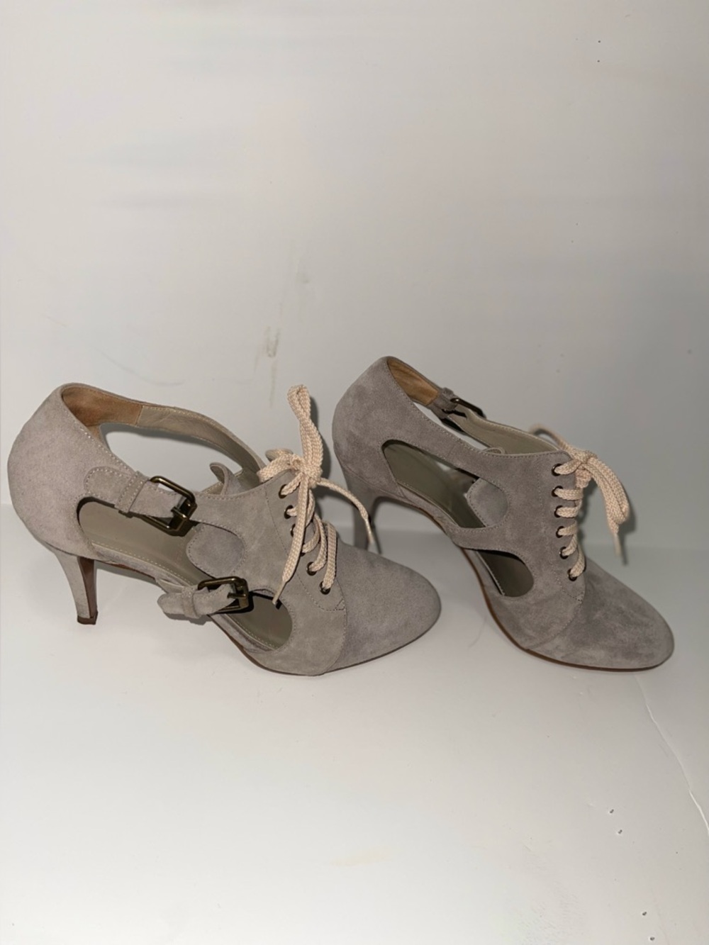 J CREW Taupe Suede Lace-Up Heels